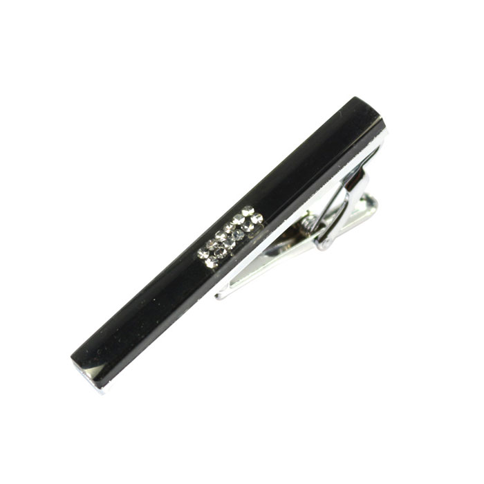 Black Bejeweled Mirrored Tie Bar