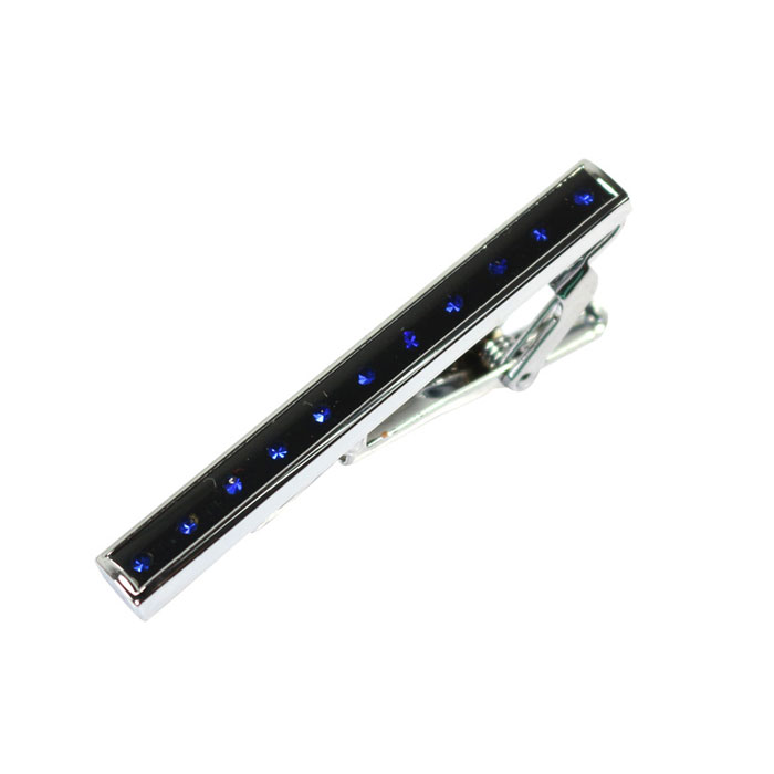 Royal Blue Bejeweled Mirrored Black Tie Bar