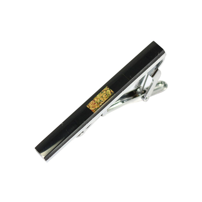 Green Gemstone Black Tie Bar