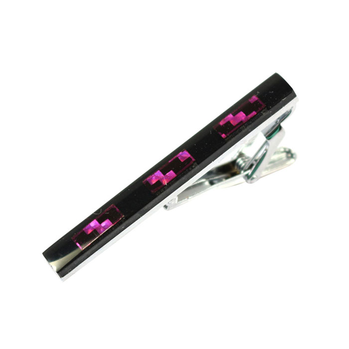 Violet Red Gemstone Black Tie Bar