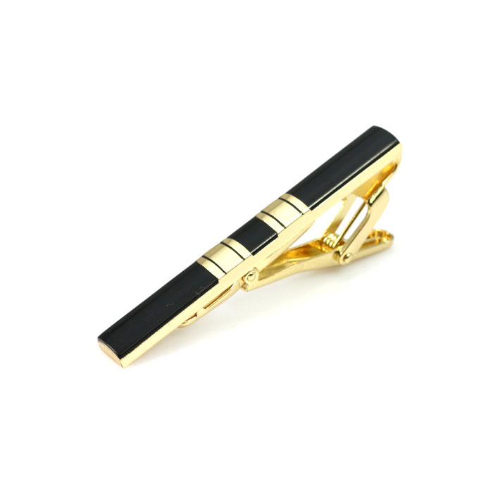 Gold Striped Black Tie Bar