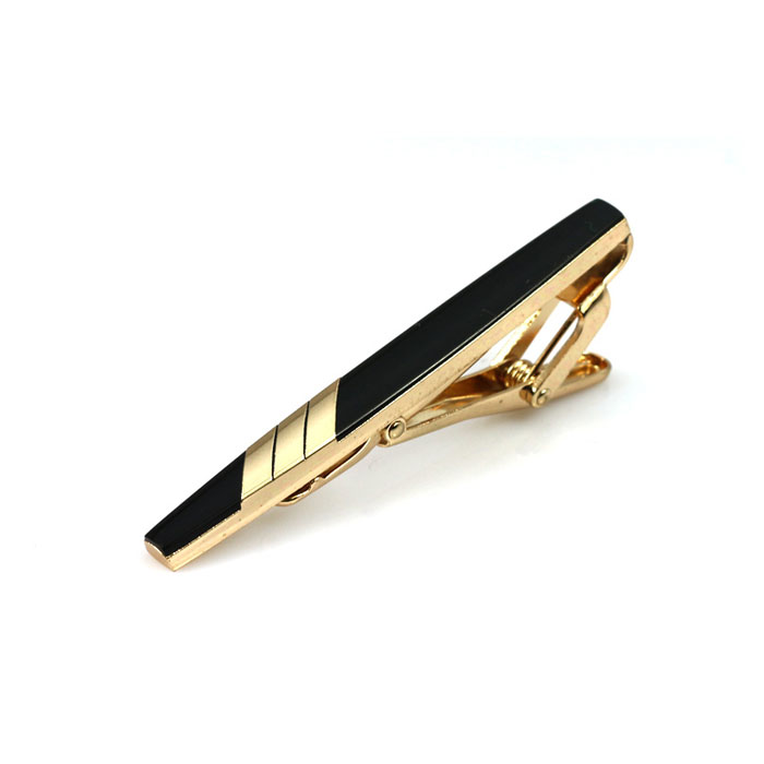 Gold Striped Black Tie Bar